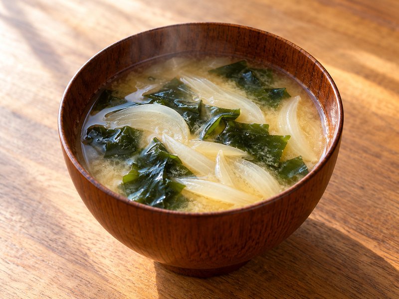 わかめと玉ねぎの味噌汁の完成イメージ