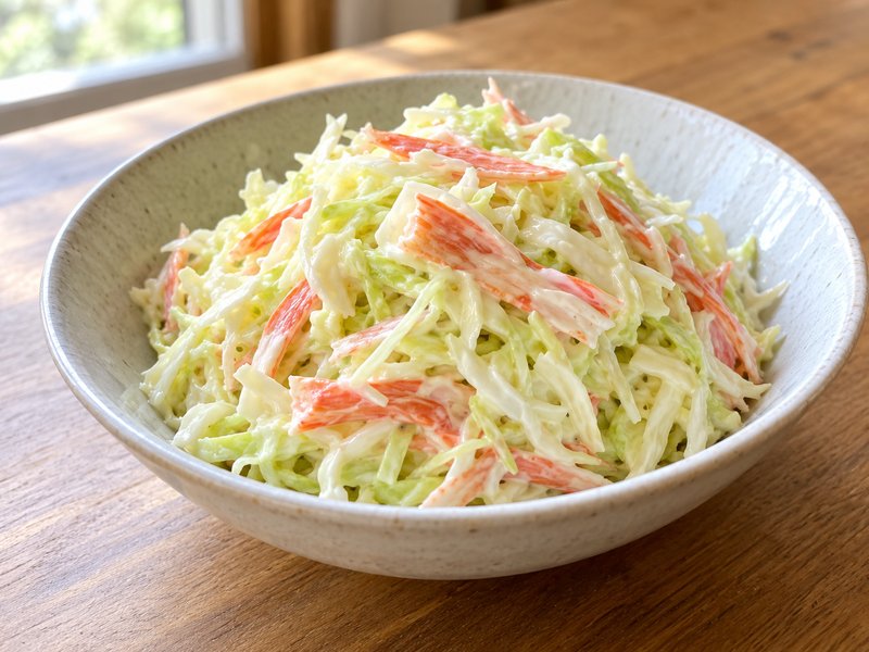 カット野菜とカニカマのコールスローの完成イメージ