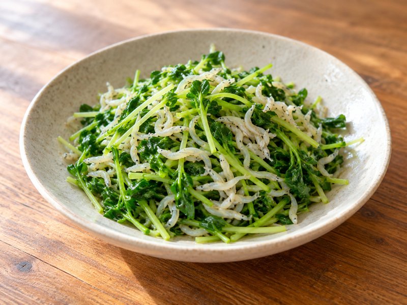 豆苗としらすのさっと炒めの完成イメージ